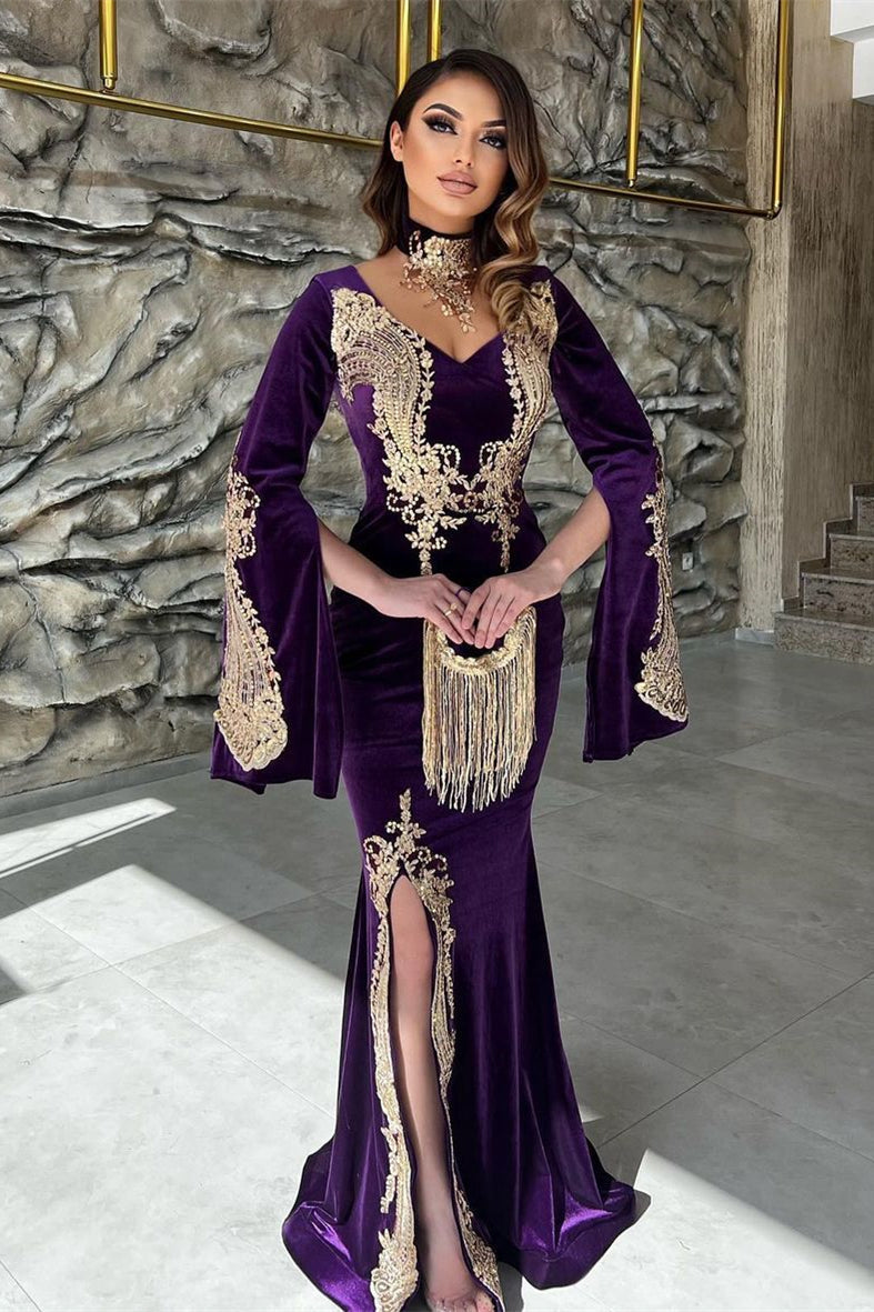 Charming Sweetheart Long Sleeves Mermaid Prom Dresses Long Slit Online