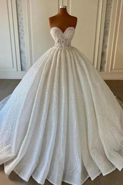 Charming Sweetheart Sleeveless Sequined Strapless Ball Gown Wedding Dress (ZD16515)