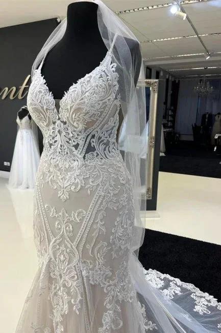 Charming Sweetheart Spaghetti Straps Garden Lace Wedding Dress with Chapel Train (ZD14943) - View 4 | VelvetHem
