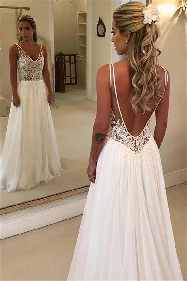 Charming V-Neck Sleeveless Appliques A-Line Floor-Length Wedding Dresses (ZD14590)