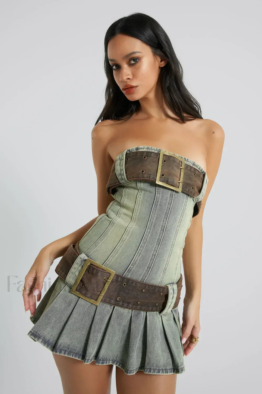 Chelsea Denim Stylish Kilt Mini Dress XS / Blue Denmi
