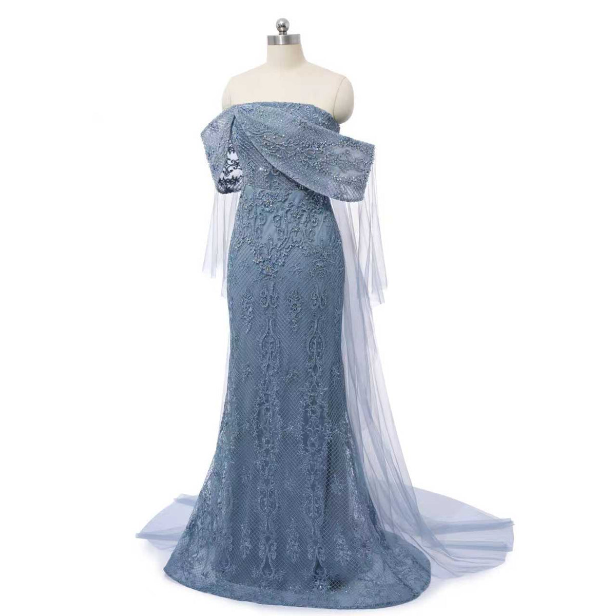 Chic Asymmetrical Strapless Mermaid Prom Dresses Column Long With Beads Zipper