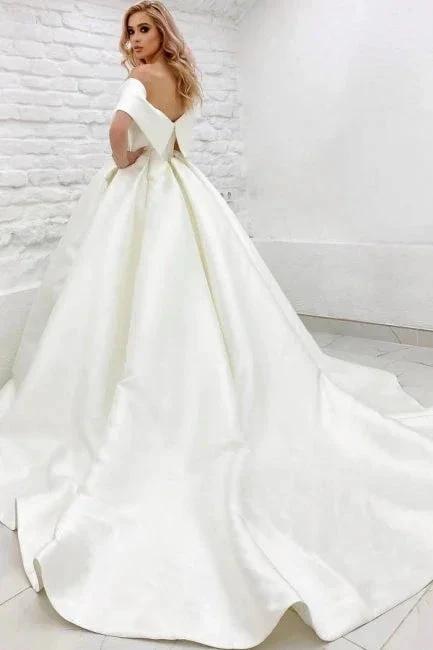 Chic Long A-line Off-the-shoulder Ivory Simple Sleeveless Wedding Dress (ZD15577)