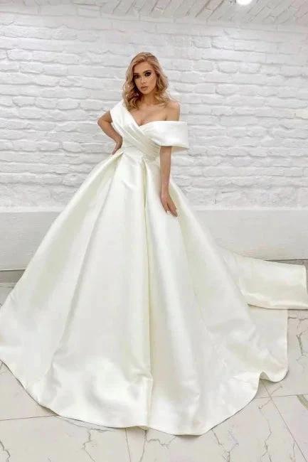 Chic Long A-line Off-the-shoulder Ivory Simple Sleeveless Wedding Dress (ZD15577)