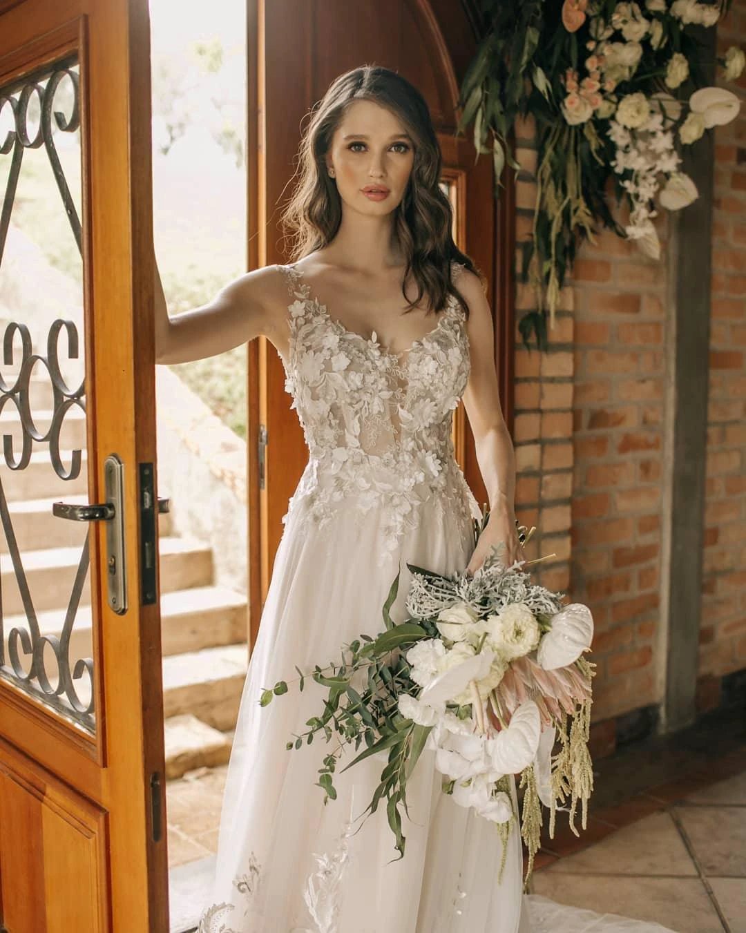 Chic Long A-line Sleeveless Flowers Backless Wedding Dress With Lace (ZD14810) - View 7 | VelvetHem