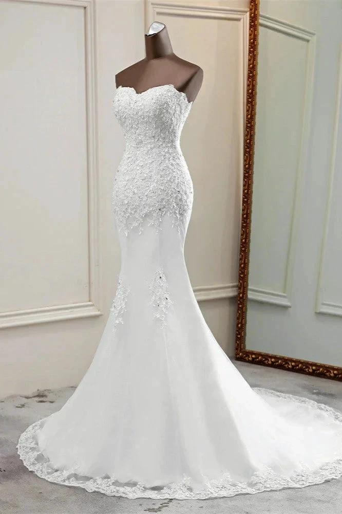 Chic Long Mermaid Strapless Lace Appliques Wedding Dress (ZD15157)
