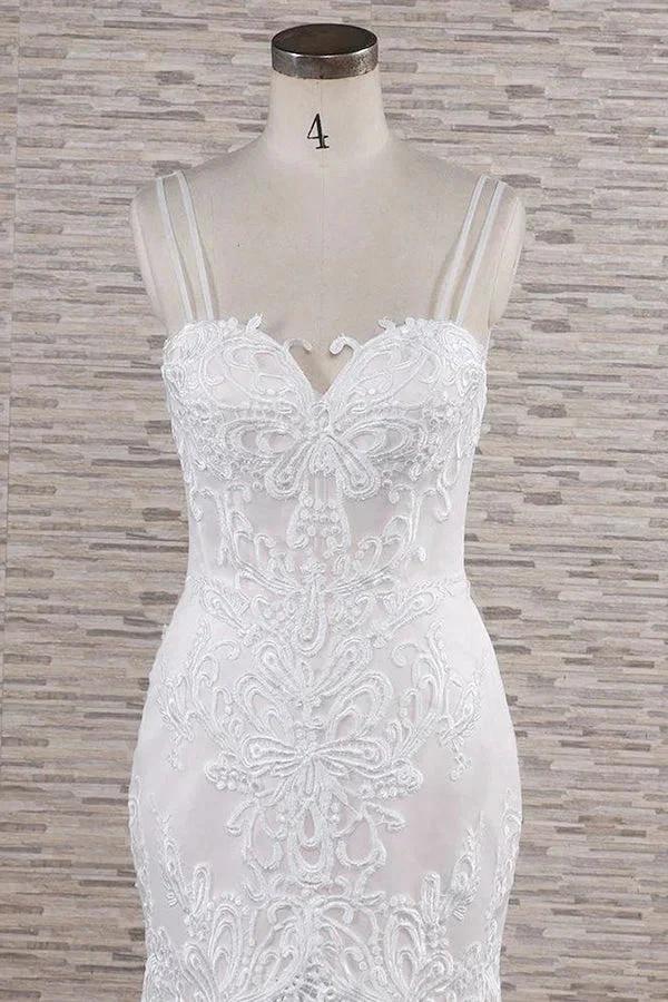 Chic Long Mermaid Sweetheart Spaghetti Strap Appliques Lace Wedding Dress (ZD15808)