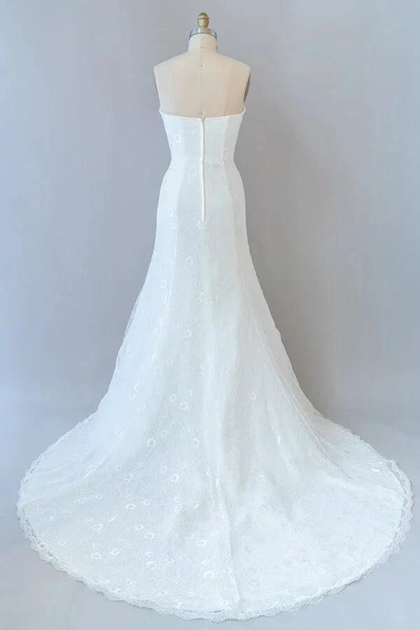Chic Long Sheath Strapless Ruffle Lace Wedding Dress (ZD14387) - View 2 | VelvetHem