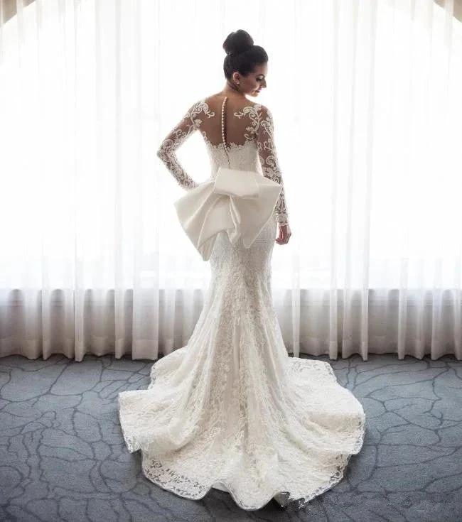 Chic Mermaid Lace Long Sleeves Wedding Dress With Detachable Train (ZD16500)