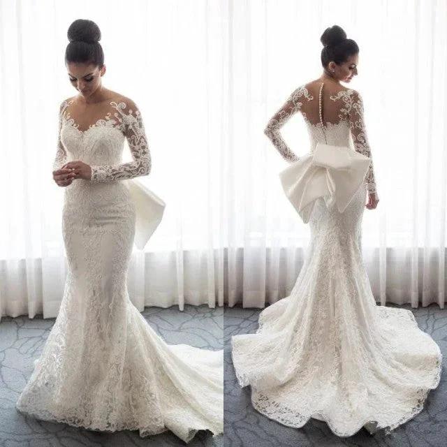 Chic Mermaid Lace Long Sleeves Wedding Dress With Detachable Train (ZD16500)