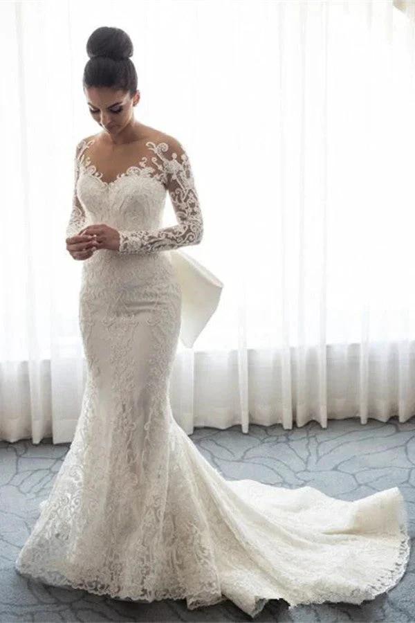 Chic Mermaid Lace Long Sleeves Wedding Dress With Detachable Train (ZD16500)