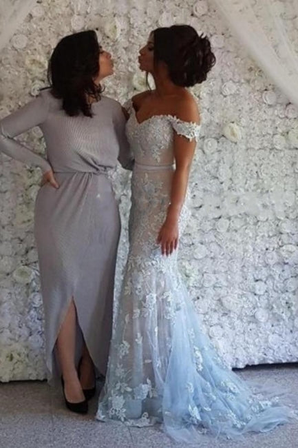 Chic Off-the-shoulder Lace Mermaid Long Prom Dresses