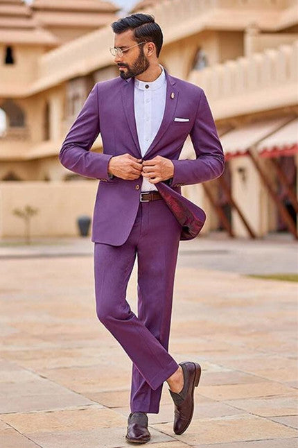 Chic Purple Slim-Fit Notched Lapel Bespoke Prom Outfits for Men