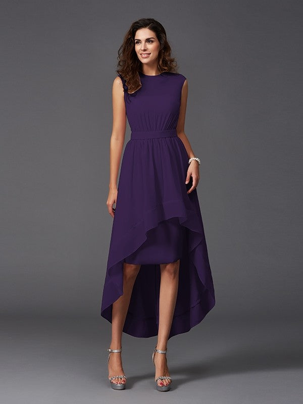 Chic Sash/Ribbon/Belt Sleeveless High-Low Chiffon Bridesmaid Dresses