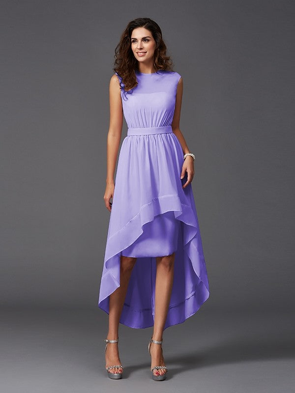 Chic Sash/Ribbon/Belt Sleeveless High-Low Chiffon Bridesmaid Dresses