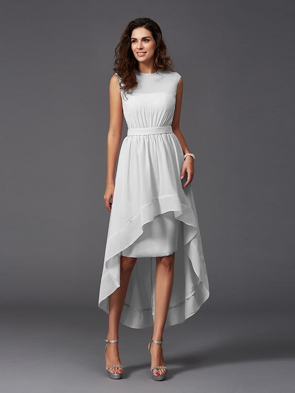 Chic Sash/Ribbon/Belt Sleeveless High-Low Chiffon Bridesmaid Dresses