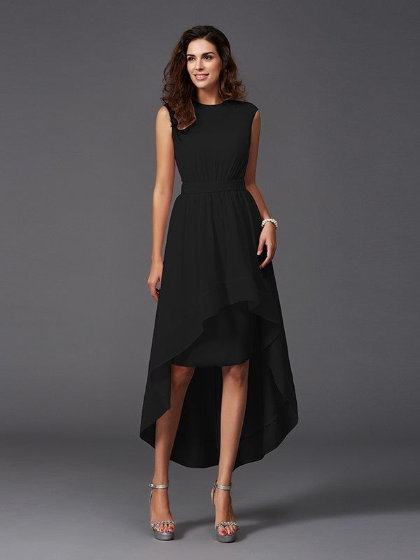 Chic Sash/Ribbon/Belt Sleeveless High-Low Chiffon Bridesmaid Dresses