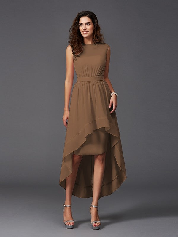 Chic Sash/Ribbon/Belt Sleeveless High-Low Chiffon Bridesmaid Dresses