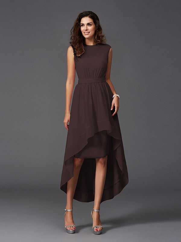 Chic Sash/Ribbon/Belt Sleeveless High-Low Chiffon Bridesmaid Dresses