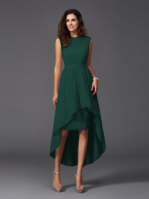 Chic Sash/Ribbon/Belt Sleeveless High-Low Chiffon Bridesmaid Dresses