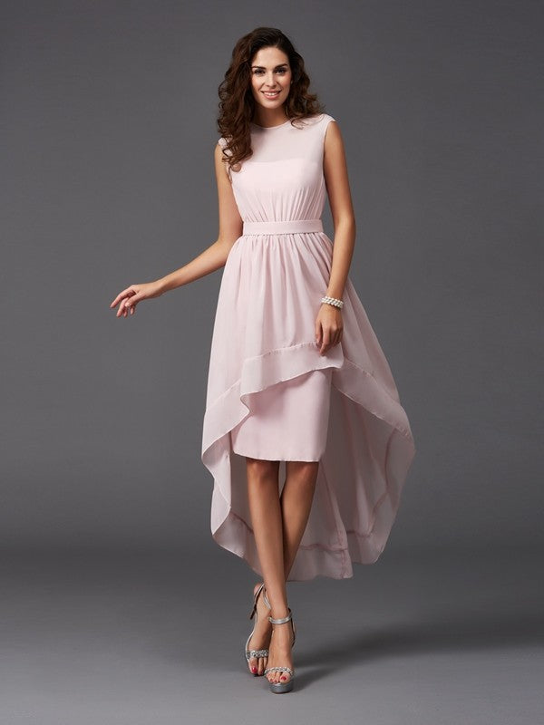 Chic Sash/Ribbon/Belt Sleeveless High-Low Chiffon Bridesmaid Dresses