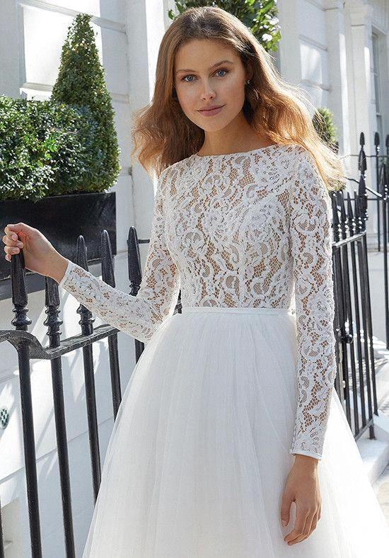 Chic Short A-line Tulle Jewel Lace Wedding Dress with Sleeves (ZD15171)