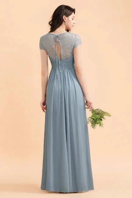 Chic Short Sleeves Lace Chiffon Bridesmaid Dress with Ruffles (ZD13099)