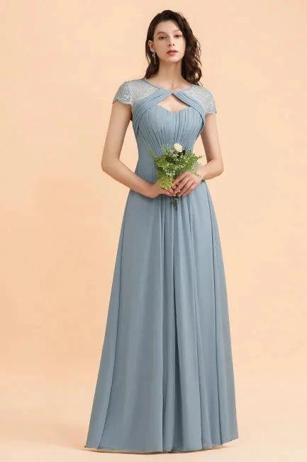 Chic Short Sleeves Lace Chiffon Bridesmaid Dress with Ruffles (ZD13099)