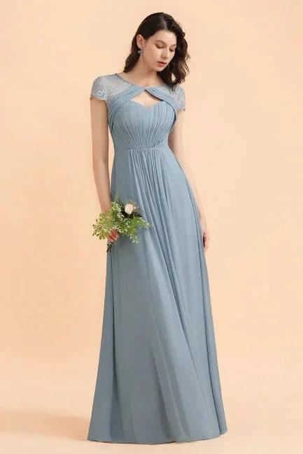 Chic Short Sleeves Lace Chiffon Bridesmaid Dress with Ruffles (ZD13099)