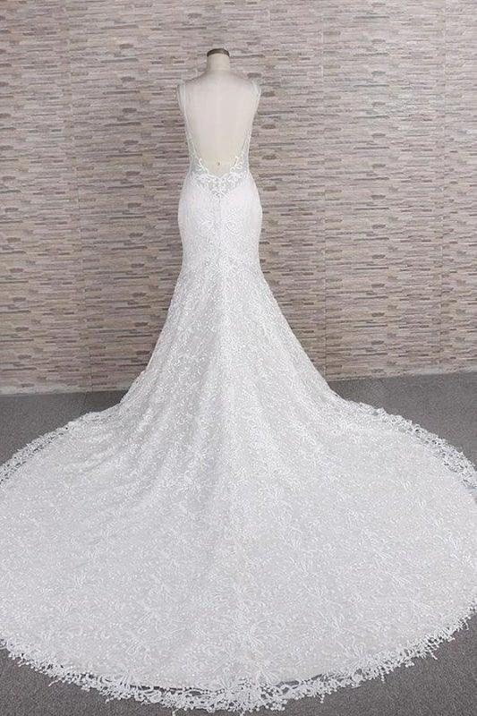 Chic Spaghetti Strap Appliques Mermaid Elegant Wedding Dresses (ZD14746)