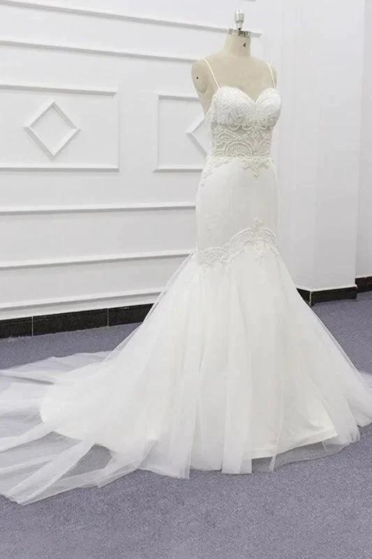Chic Spaghetti Strap Beading Mermaid Elegant Wedding Dresses (ZD14738)