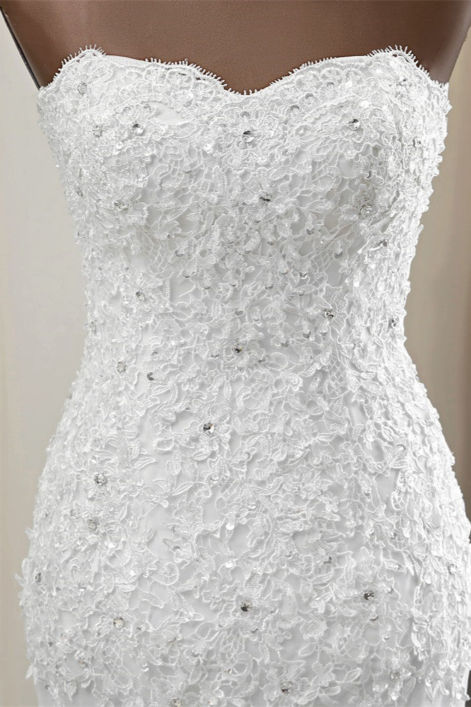 Chic Strapless Lace Appliques White Mermaid Wedding Dresses with Beadings (ZD17423)