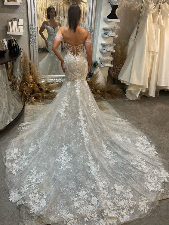 Lace Mermaid Sexy Off-The-Shoulder Long Train Wedding Dress