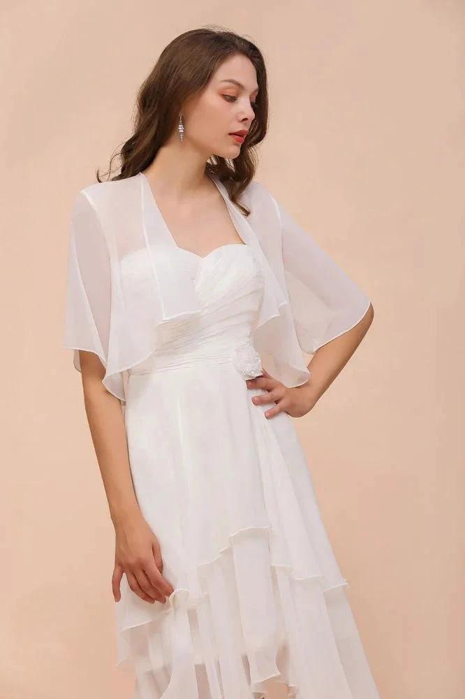 Chiffon Bridesmaid Dress 3/4 Sleeves Mini Knee Length Layers Special Occasion Dress with Wraps (ZD13002)
