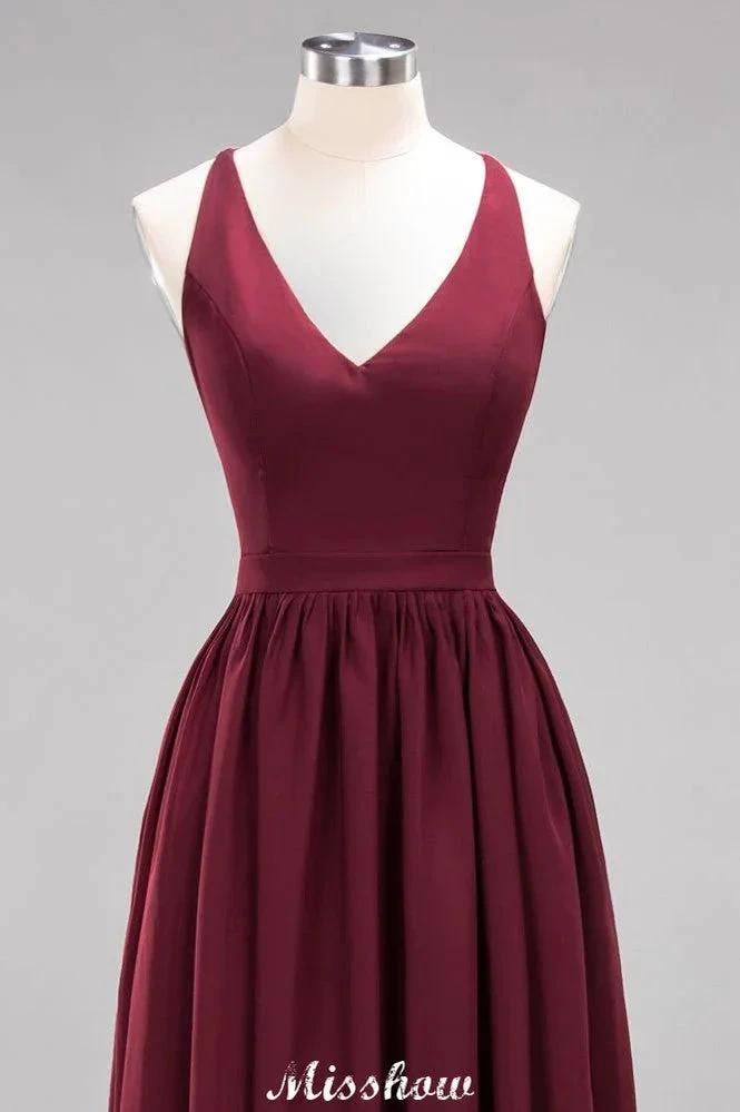 Chiffon Lace A-line Bridesmaid Dresses | V-Neck Sleeveless Floor Length Maid of the Honor Dresses (ZD12916)
