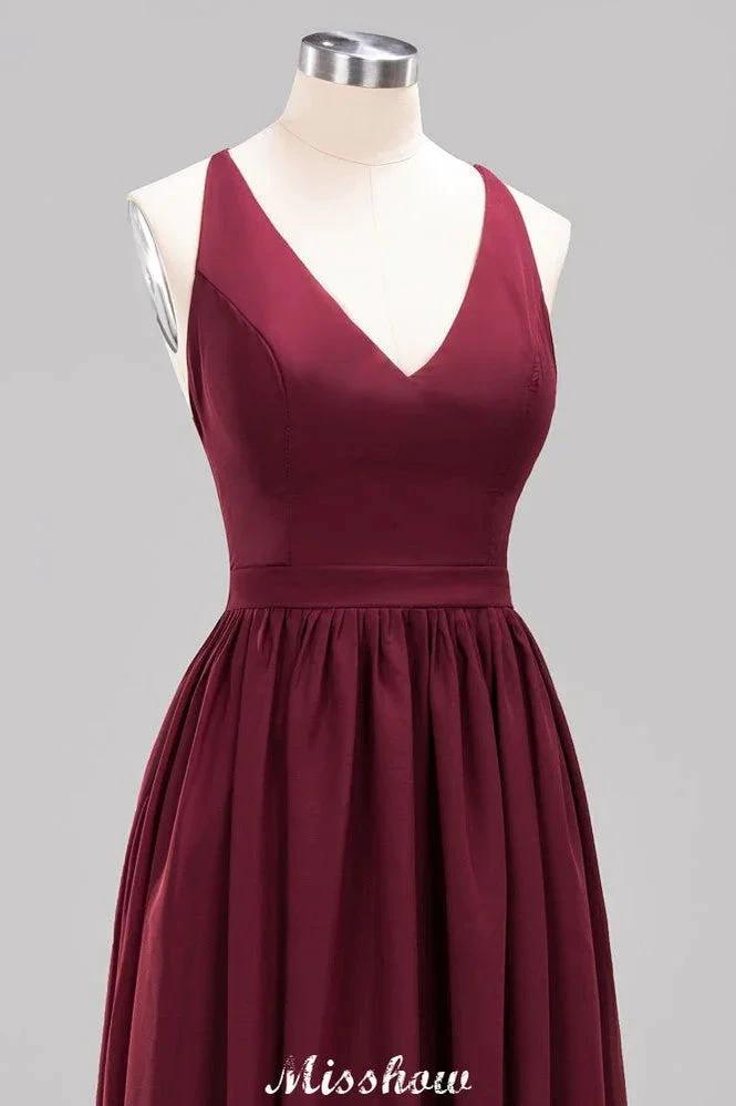 Chiffon Lace A-line Bridesmaid Dresses | V-Neck Sleeveless Floor Length Maid of the Honor Dresses (ZD12916)