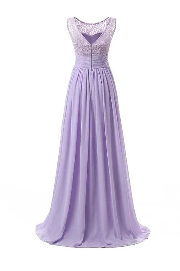 Chiffon Long Prom Dress Scoop Bridesmaid Dress Lace PG 204 (ZD13155)