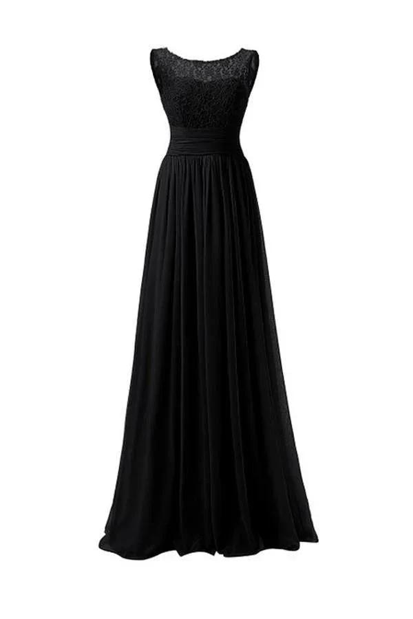 Chiffon Long Prom Dress Scoop Bridesmaid Dress Lace PG 204 (ZD13155)