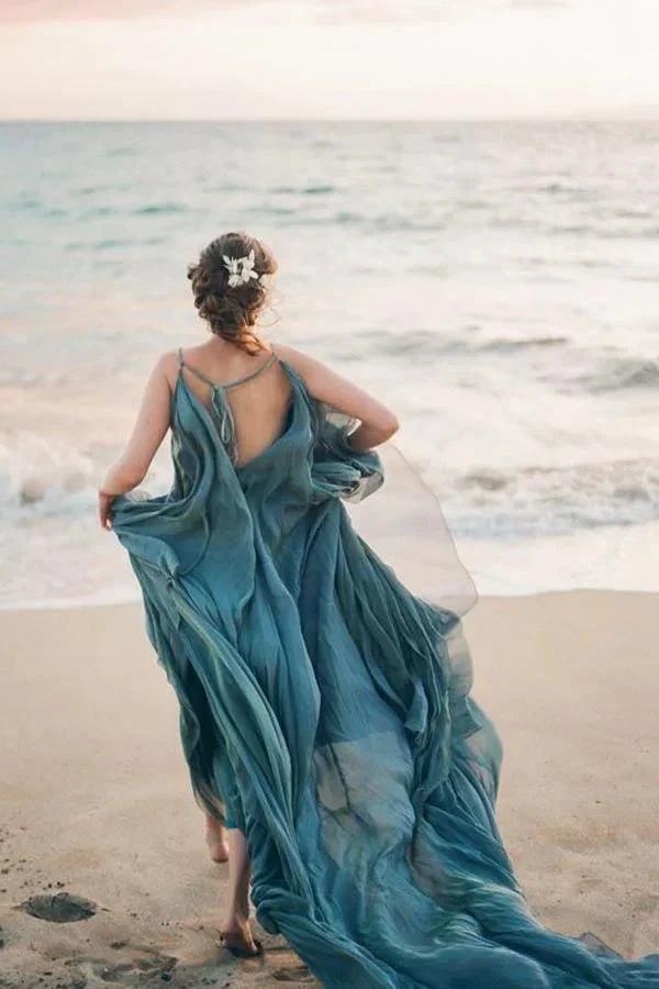 Chiffon Rustic Wedding Dresses Beach Wedding Gown With Court Train (ZD16310)