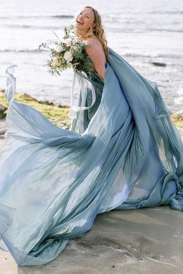 Chiffon Rustic Wedding Dresses Beach Wedding Gown With Court Train (ZD16310)