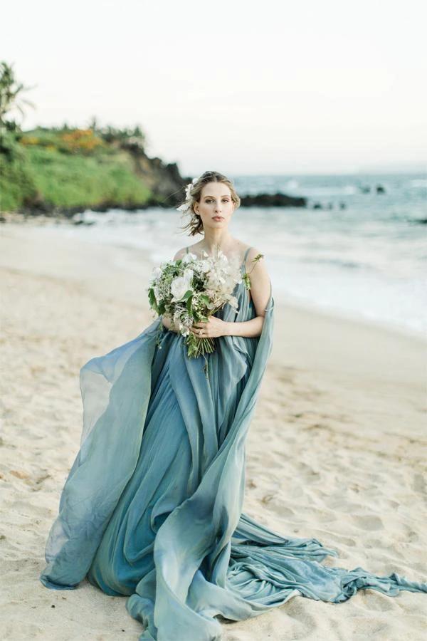 Chiffon Rustic Wedding Dresses Beach Wedding Gown With Court Train (ZD16310)