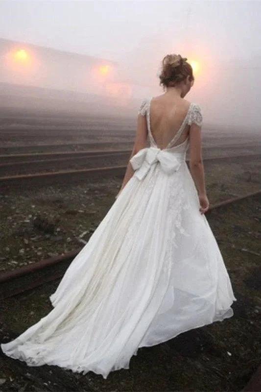Chiffon Sleeveless V-Neck Lace Wedding Dress (ZD13846) - View 2 | VelvetHem