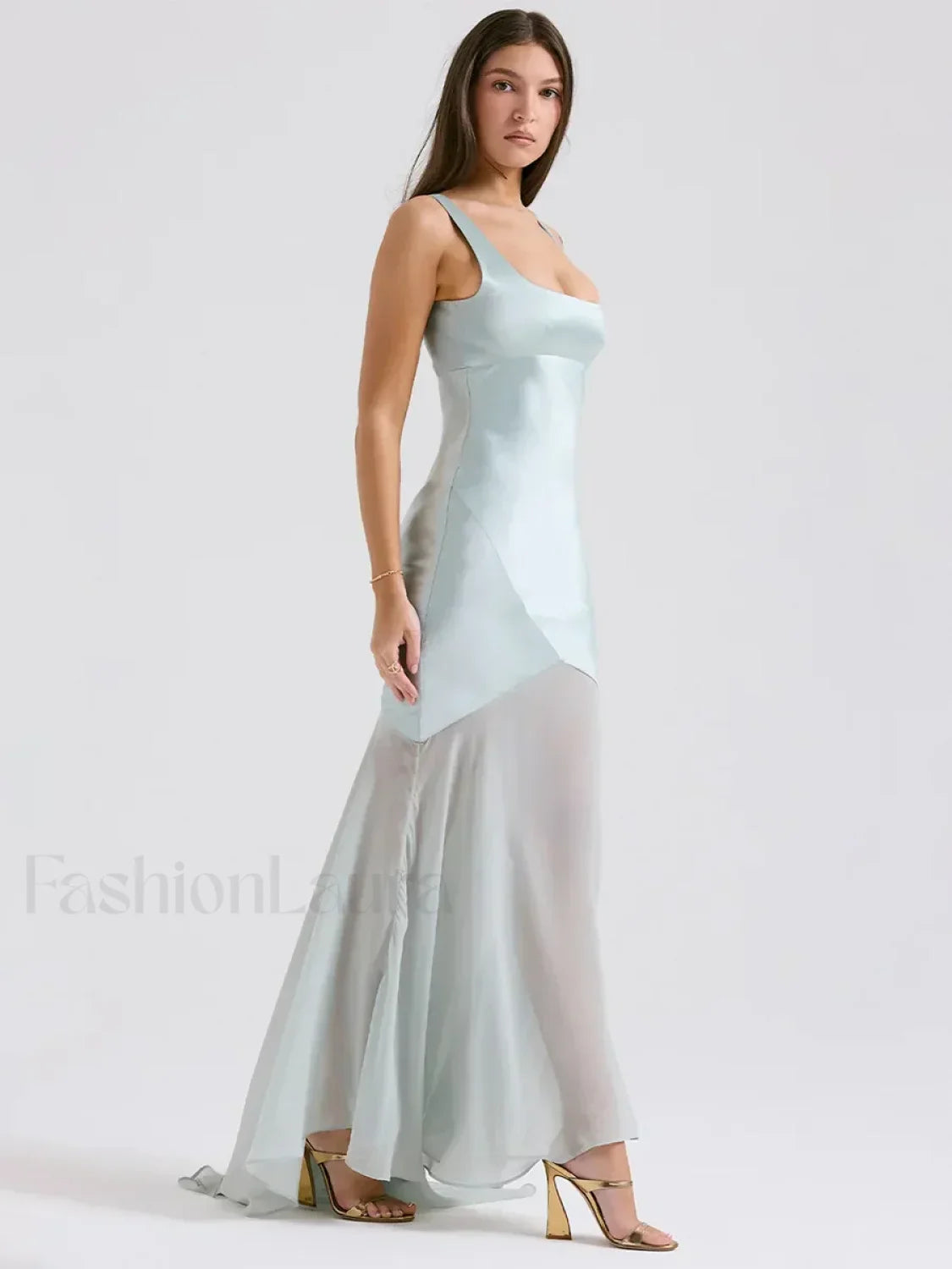 Chiffon Splicing Slim Floor Maxi Dress