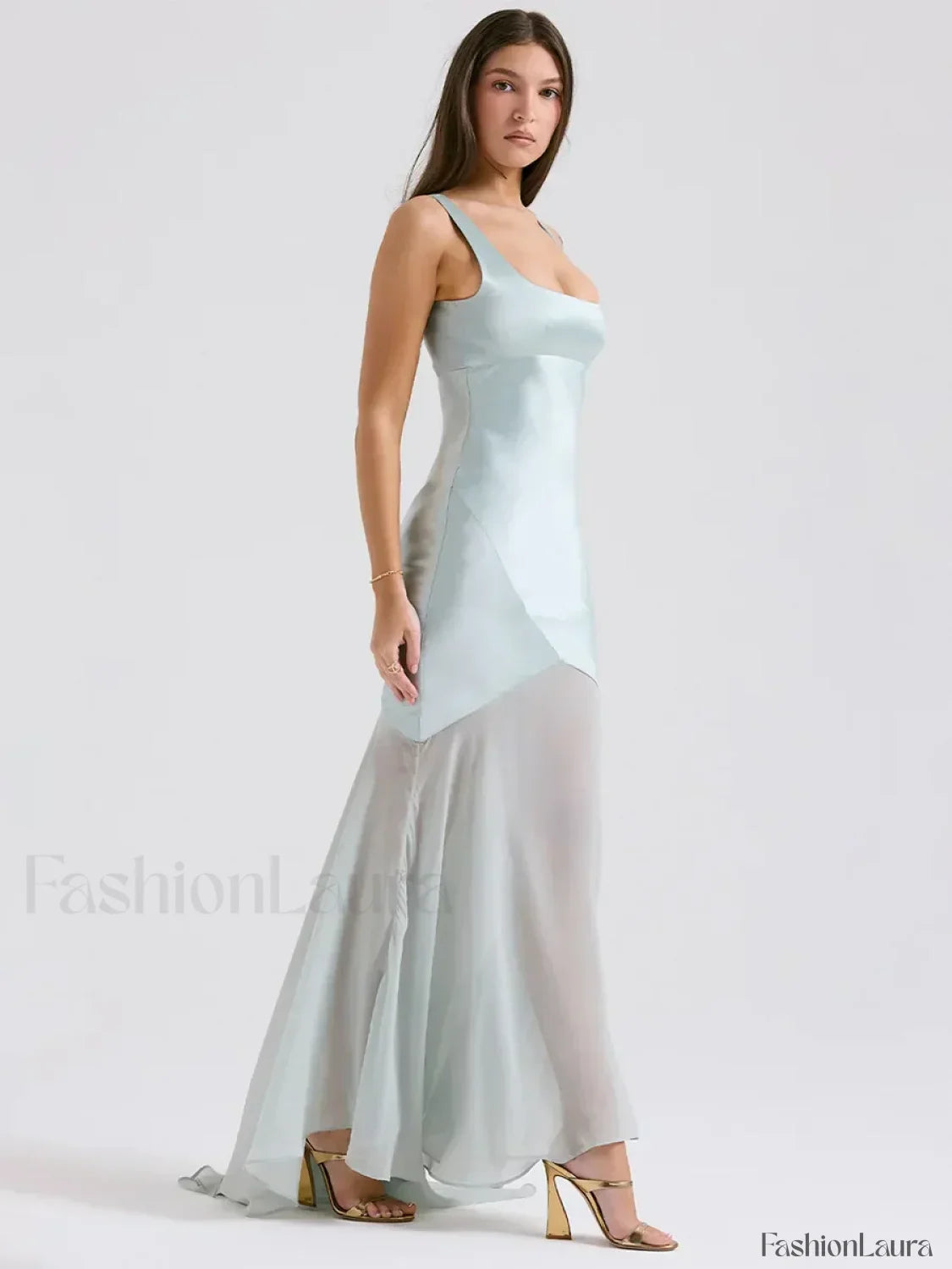 Chiffon Splicing Slim Floor Maxi Dress