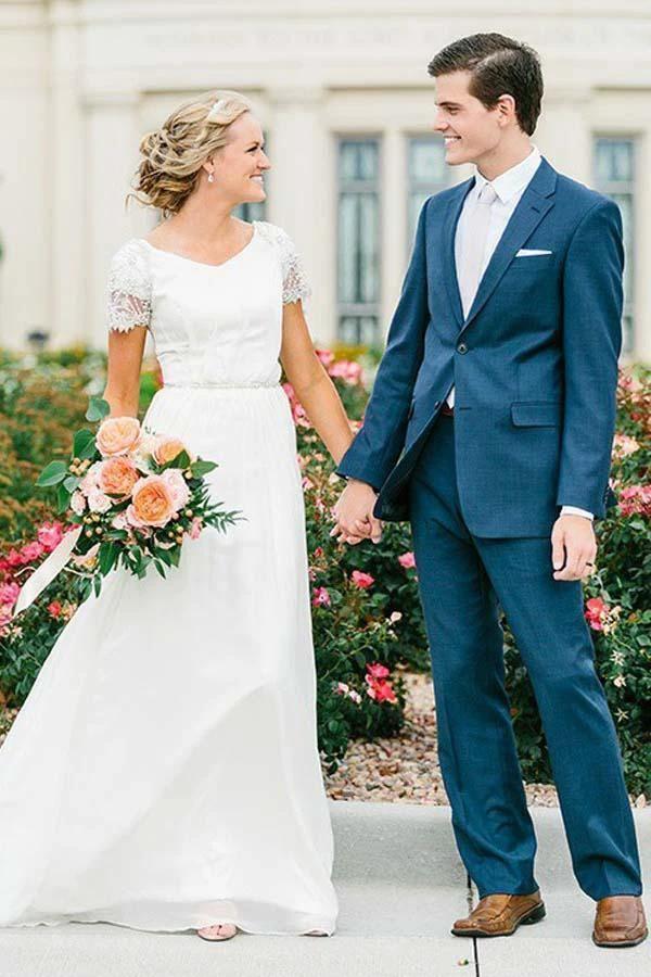 Chiffon V-neck Neckline A-line Wedding Dress With Beadings (ZD16365)