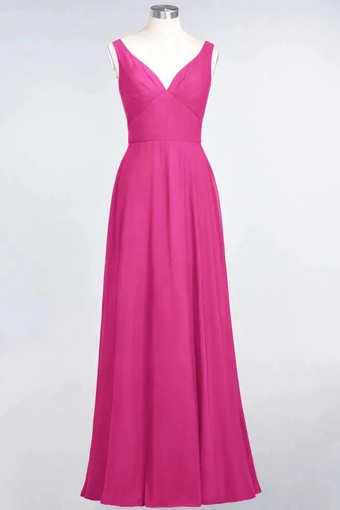 Chiffon V-Neck Straps Sleeveless Ruffles Floor-Length Bridesmaid Dress with Open Back by misshow.com