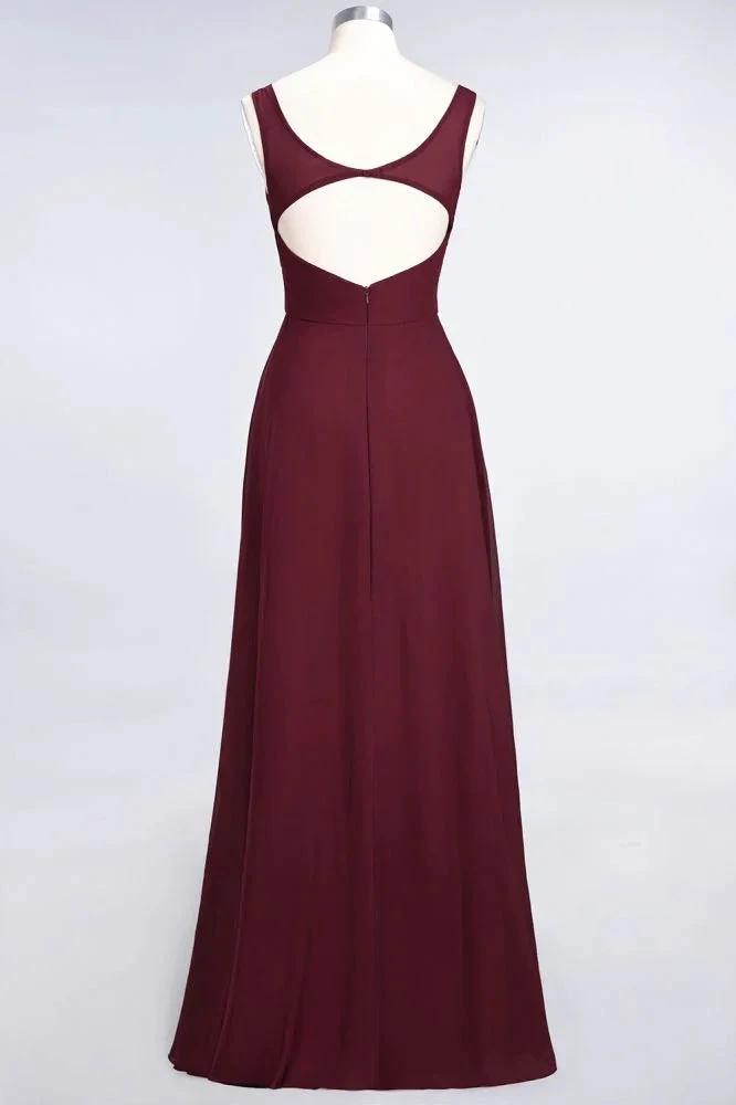 Chiffon V-Neck Straps Sleeveless Ruffles Floor-Length Bridesmaid Dress with Open Back (ZD13104)