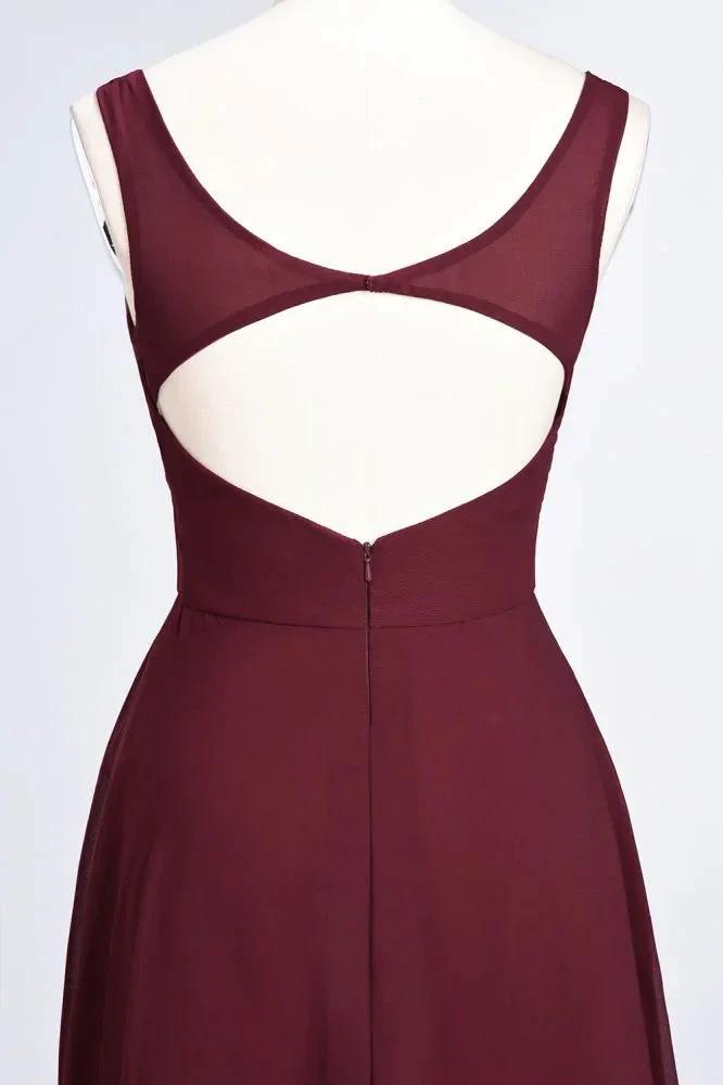 Chiffon V-Neck Straps Sleeveless Ruffles Floor-Length Bridesmaid Dress with Open Back (ZD13104)