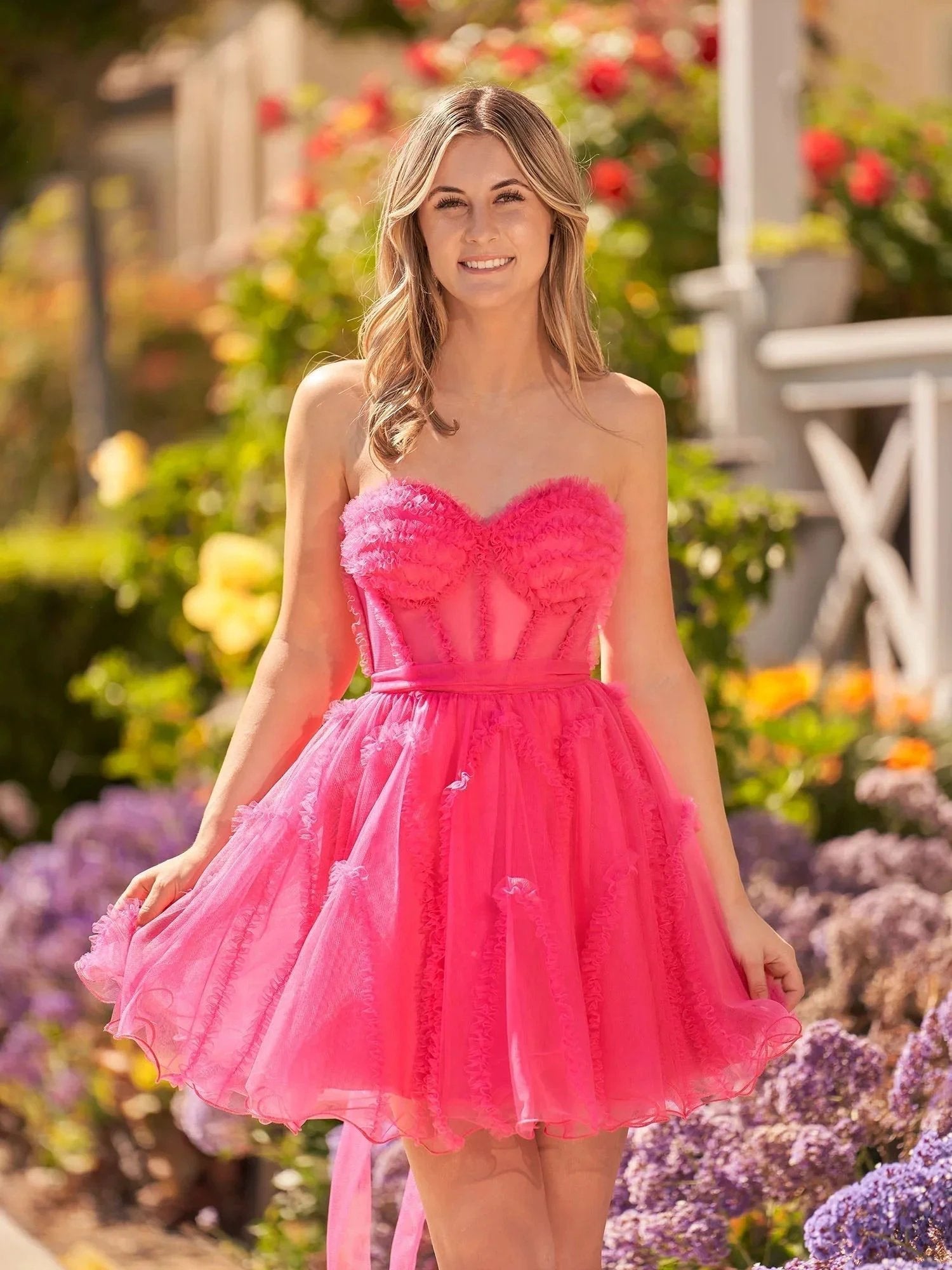 A Line Fuchsia Tulle Strapless Homecoming Dress (ZD11499)