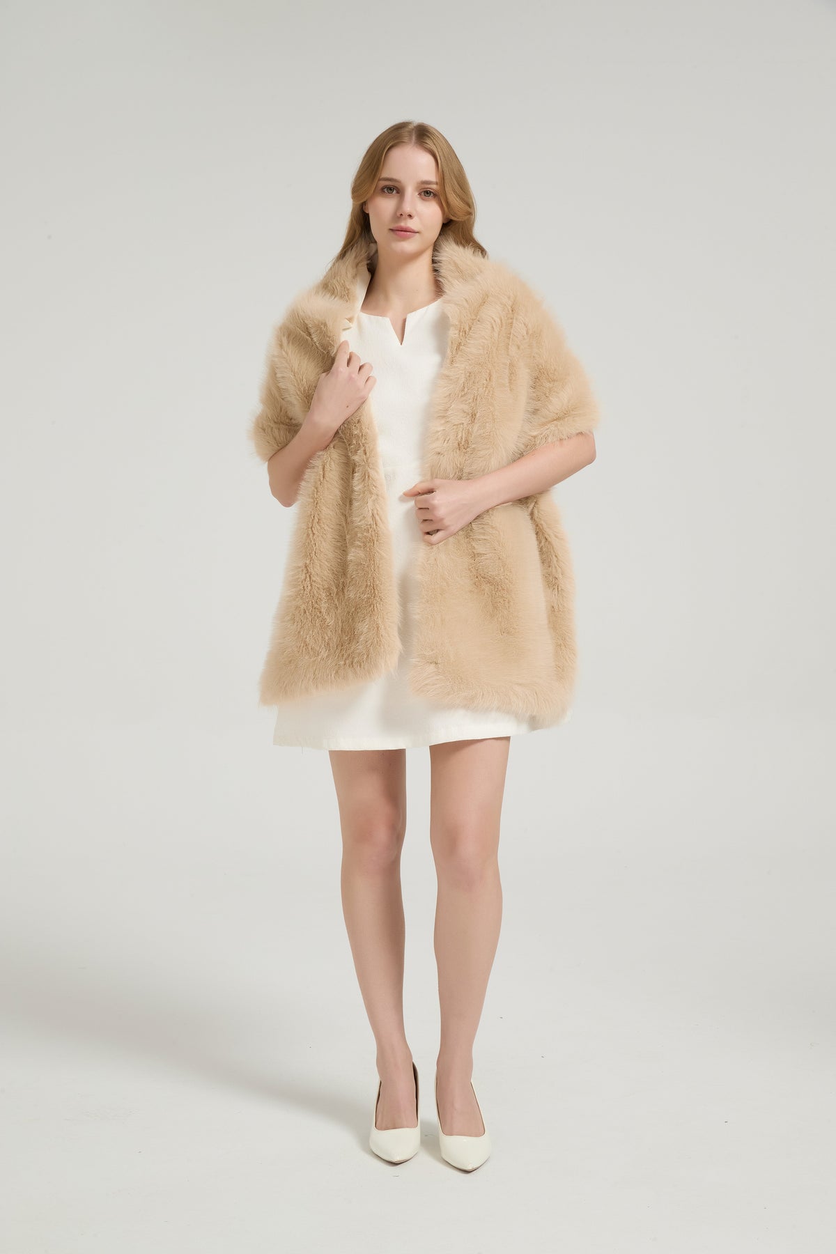 Classic Faux Fur Sleeveless Wedding Wraps Rectangle Bridal Cover